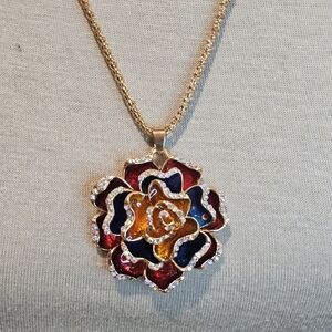 RED n BLUE FLORAL STATEMENT NECKLACE